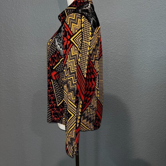 Anthropologie Anthro SKIES ARE BLUE Abstract Sheer Lace Button Up Shirt Top - L - Picture 5 of 10